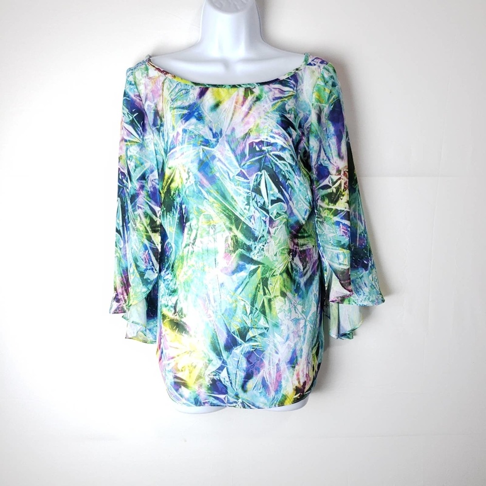 NWT Milly Watercolor Bat Wing Top Size 6 Scoop Neck Retail $275